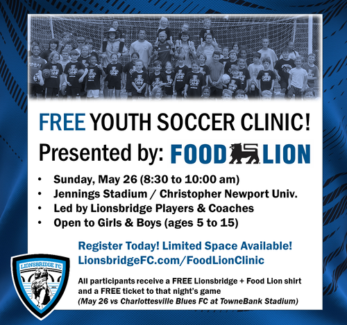 Food Lion/Lionsbridge FREE Youth Soccer Clinic poster