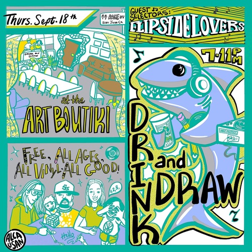 Art Boutiki Drink and Draw - April 2025 with guest selector Flipside Lovers poster