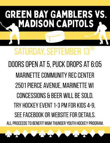 CANCELED - Green Bay Gamblers v. Madison Capitols (MARINETTE) poster