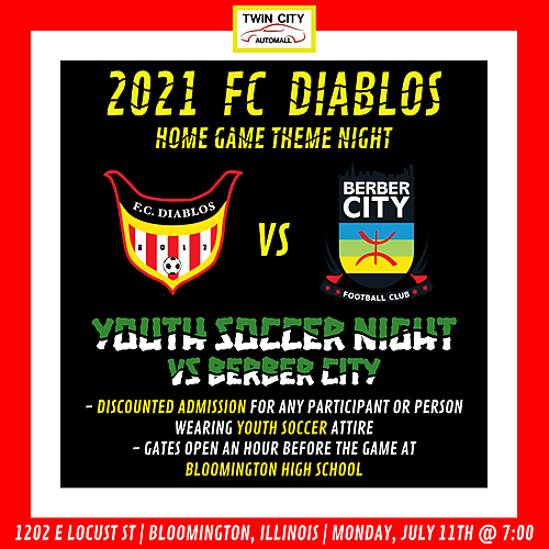 Youth Soccer Night: FC Diablos vs Berber City FC - Midwest Premier League poster