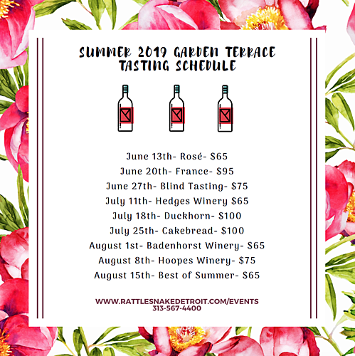 Garden Terrace Wine Tastings 2019!  poster