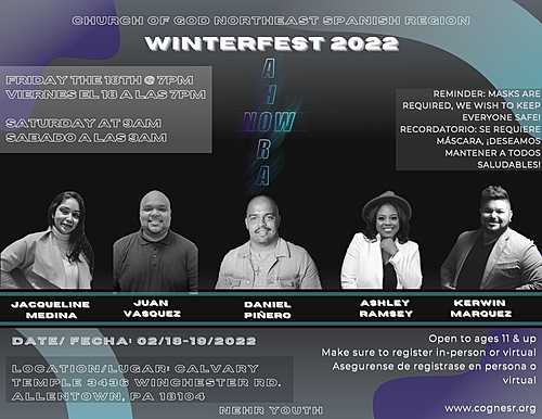 WINTERFEST: NOW-AHORA / Church of God Northeast Spanish Region Youth/Discipleship poster